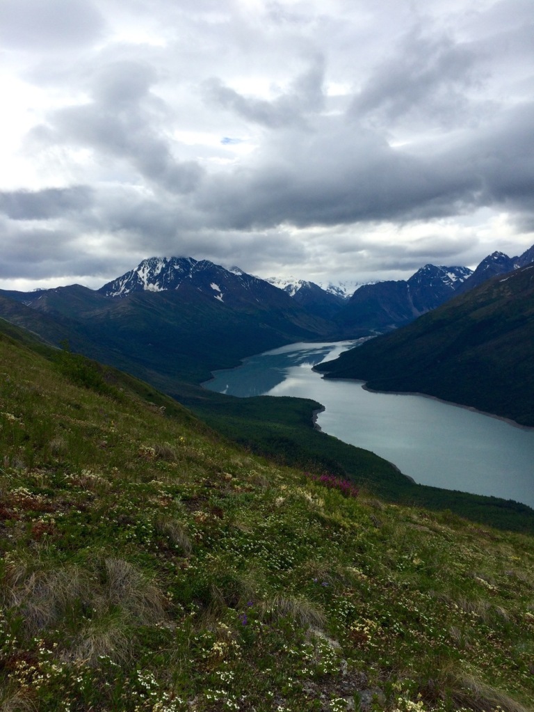 Eklutna Lake from the climb up the Twin Peaks Trail. Photo by K. Strong.
